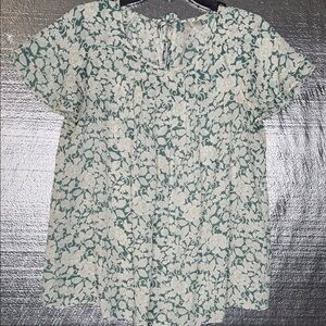 LC Lauren Conrad Green and Cream Floral Blouse